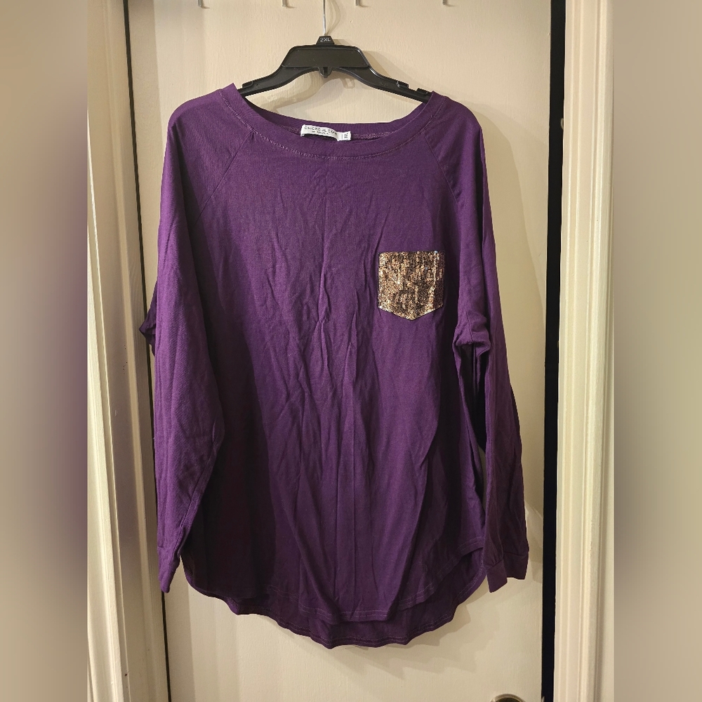 Chic Soul Purple Tunic with Gold Sequin Pocket